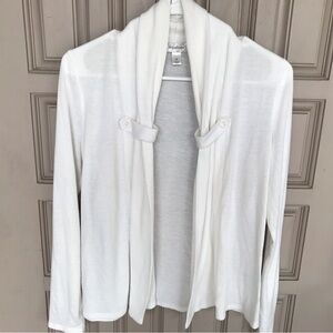 Dress barn open front cardigan, size large ivory, long sleeves lightweight knit